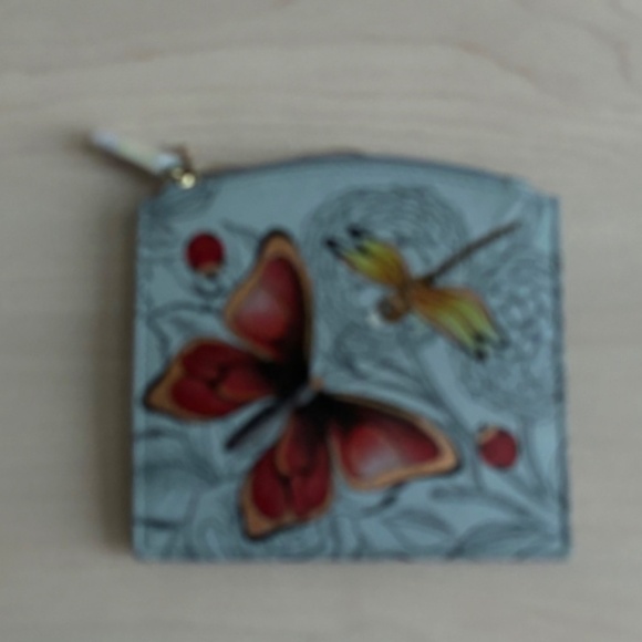 New Sharif Celadon Leather Embroidered Floral Bag & Anuschka Blue Wallet Set - Picture 3 of 13